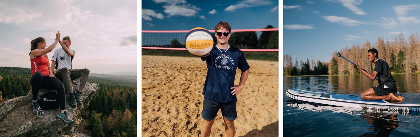 Drei zusammengeschnittene Bilder zeigen Eindrücke vom Studiengang Sportingenieurwesen