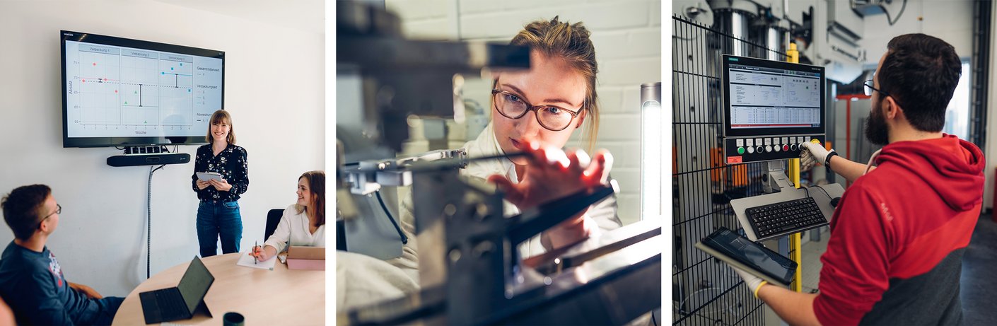Drei zusammengeschnittene Bilder zeigen Eindrücke des Studiengangs Wirtschaftsingenieurwesen