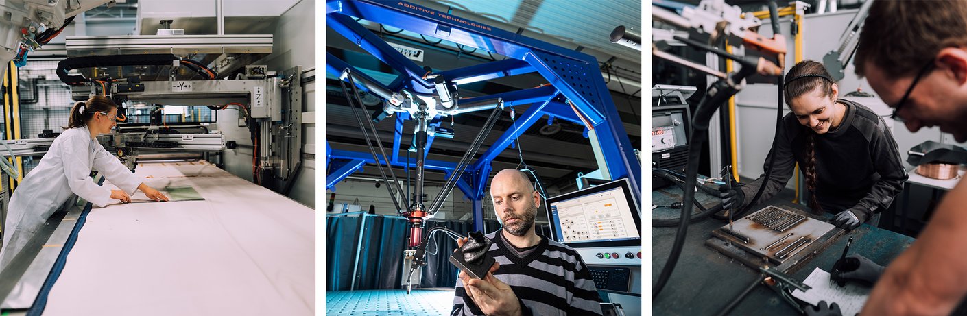 Drei zusammengeschnittene Bilder zeigen Eindrücke des Studiengangs Materialwissenschaften und Werkstofftechnik